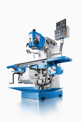 Werkzeugmaschinen: Vertikalfräsmaschine auf Weiss mit Spiegelung 